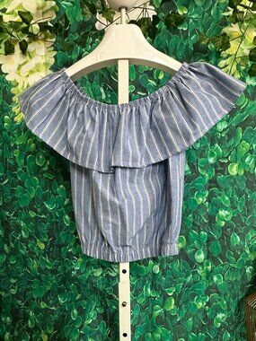 NWT - Urban Freedom Girls' Off-The-Shoulder Ruffle Striped Crop Top Sz 10/12
